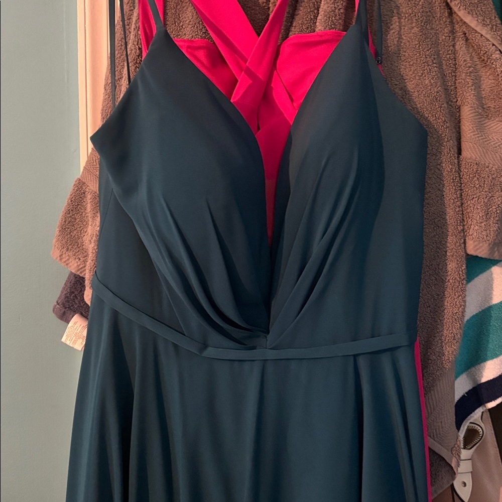 Elegant Teal Dress with Pink Accents